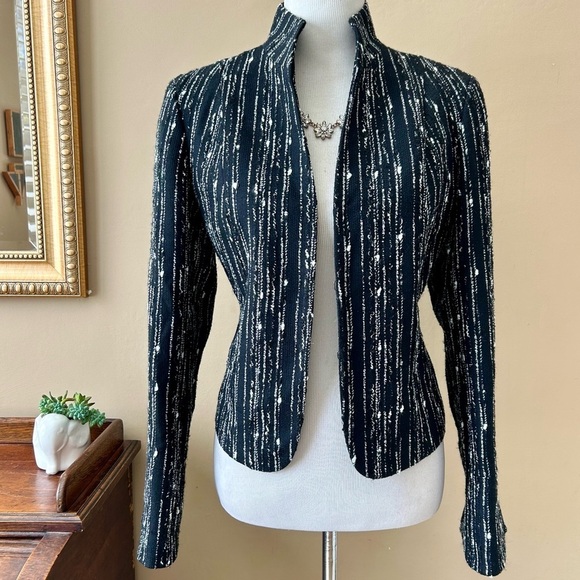 Lafayette 148 New York Black and White Textured Wool Blazer Jacket Split Cuff 6 - Picture 1 of 9